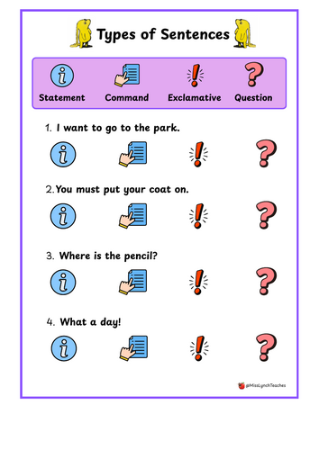 Year 2 Sentence Types Worksheet (Beegu)