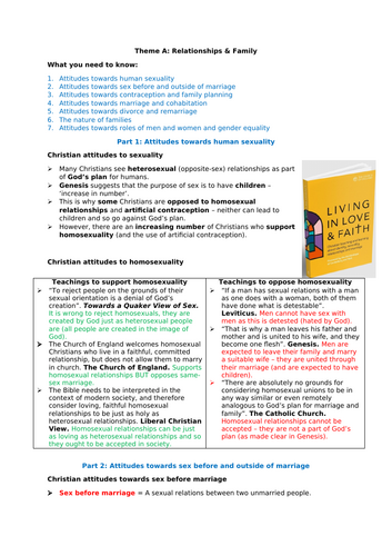 GCSE RS Theme A: Relationships and Family Revision Pack