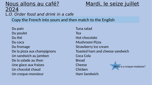 Eating out lesson - French
