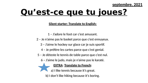 Hobbies and opinions -French