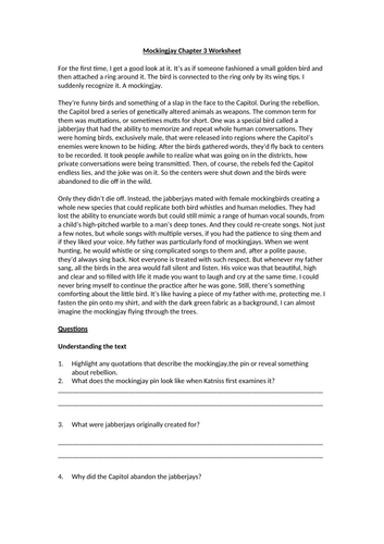 The Hunger Games - Mockingjay Chapter 3 Worksheet