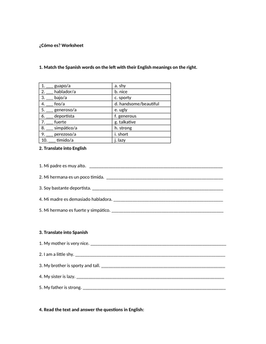 Personality Description Worksheet