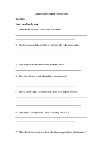 The Hunger Games - Appearance Chapter 5 Worksheet