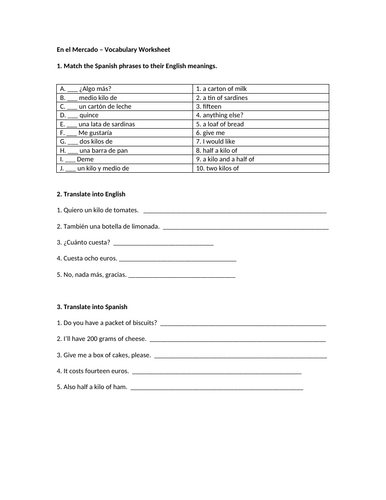 In the Market Worksheet