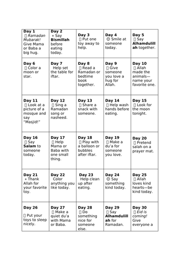 Ramadan Advent Calendar Cards