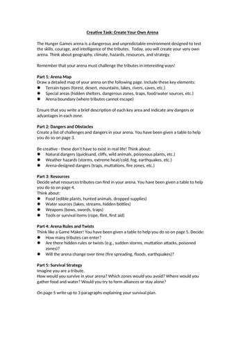 The Hunger Games - Creative Task: Create Your Own Arena