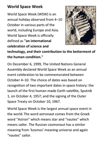 National Space Week Handout