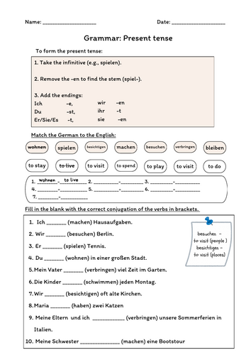 German KS3 - Present/Past/Future Worksheets
