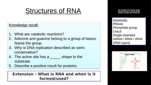 L3 3.4.1 Structure of RNA (AQA A-level Biology) No printing req.