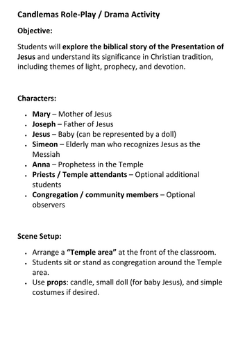 Candlemas Role-Play Drama Activity