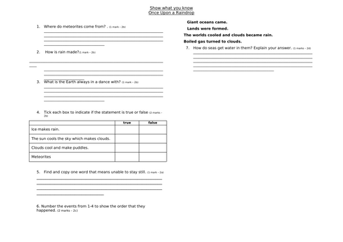 Once Upon a Raindrop comprehension