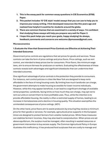 CIE 9708 Paper 2 Essay pack of 15 Essays