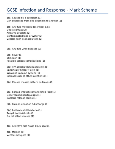 AQA GCSE Revision booklet - Infection & Response