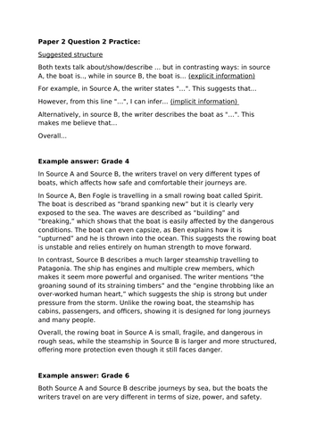 AQA GCSE English Language Paper 2 Questions 1 and  2