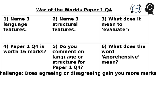 GCSE English Language Paper 1 Q4 War of the Worlds