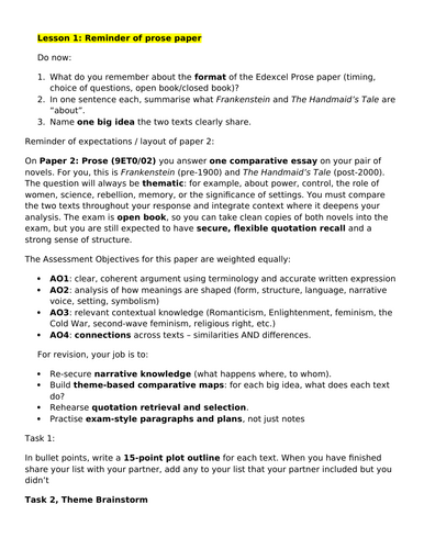 The Handmaid's Tale and Frankenstein student booklet