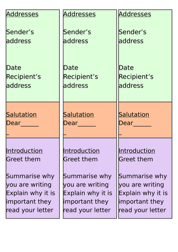 Letter Writing Structure Strips