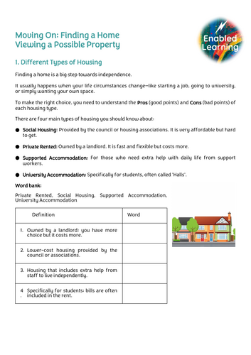 ASDAN Moving On - Building a Home - Viewing Different Properties