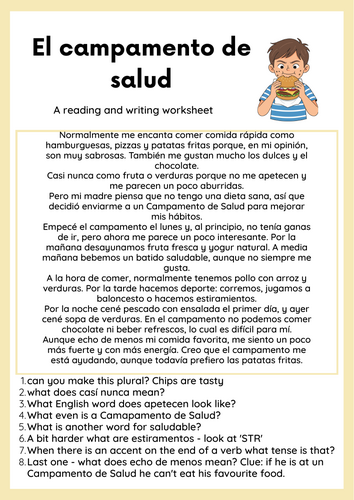 El campamento de salud reading and writing