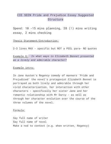 CIE 'Pride and Prejudice': essay structure