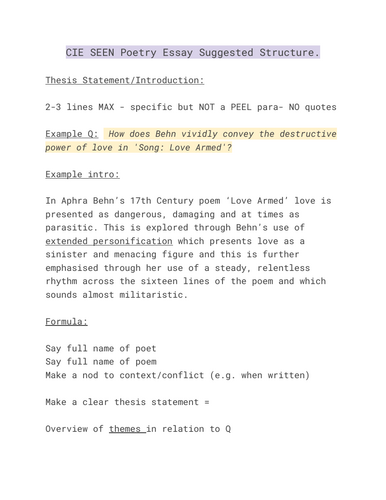 CIE Lit: 'Songs of Ourselves' (seen) poetry essay structure