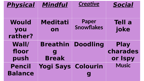 Morning Work and Brain Break Chooser