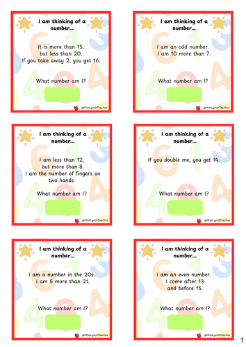 Number Day KS1 Number Riddle Challenges