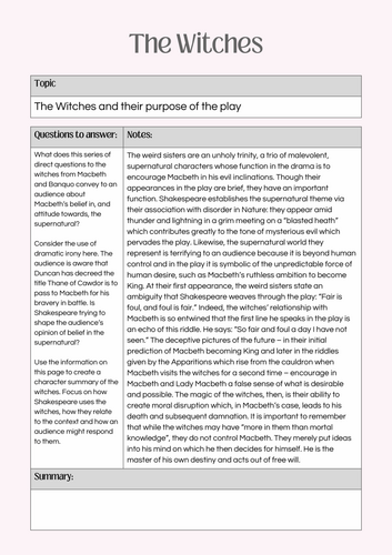 Cornell Note Template and worksheet for Macbeth