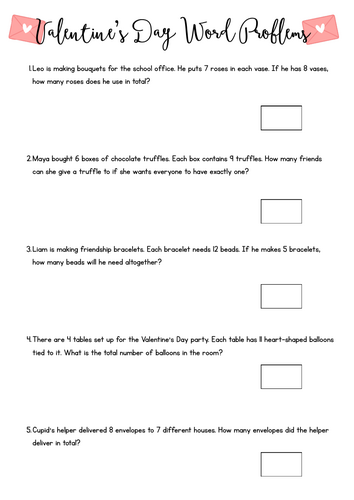 Valentine’s Times Table Word Problems