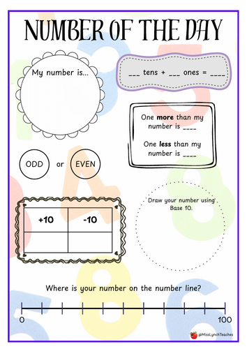 Number of the Day Worksheet - 2 Digit