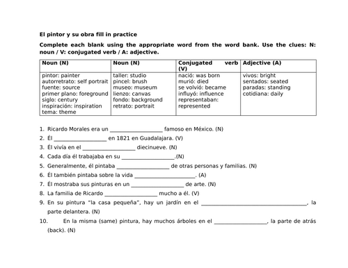 El pintor y su obra fill in practice (El arte)