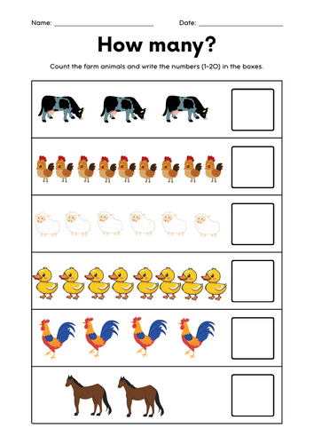 How Many Farm Animals? Counting & Number Formation 1–20