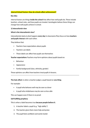 Internal and external factors in education