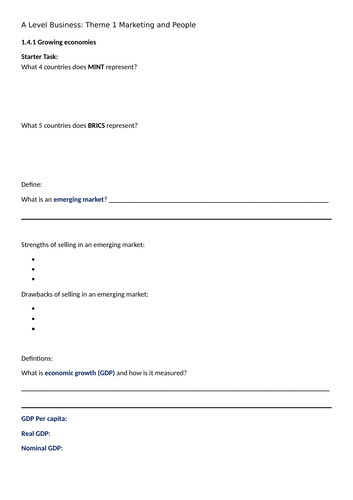 A Level Business Theme 4 4.1.1 Growing economies