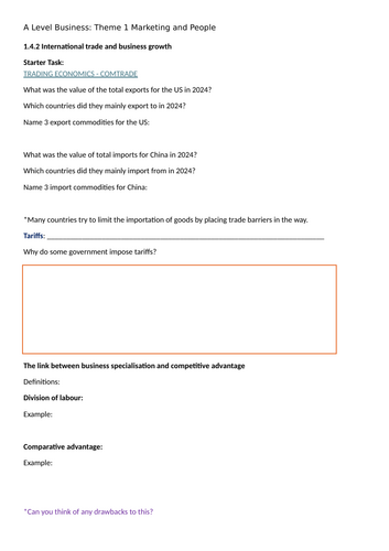 A Level Business Theme 4: 4.1.2 International trade and business growth