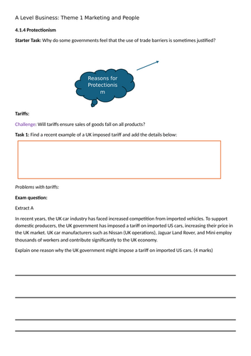 A level business Theme 4: 4.1.4 Protectionism