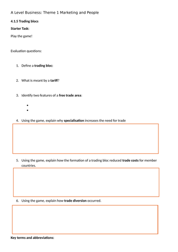 A Level Business Theme 4: 4.1.5 Trading Blocs
