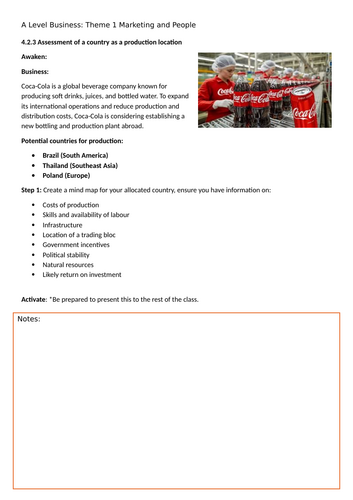 A level business Theme 4: Assessment of a country as a production location