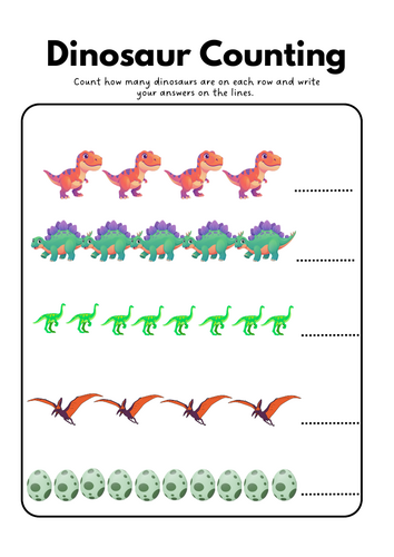 Dino-Count: 1–10 Counting Worksheet