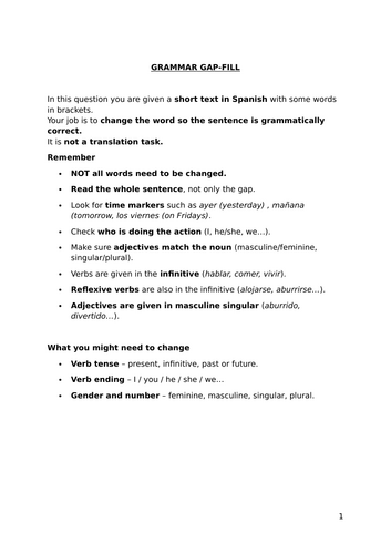 GAP FILL - Spanish IGCSE Pearson Edexcel