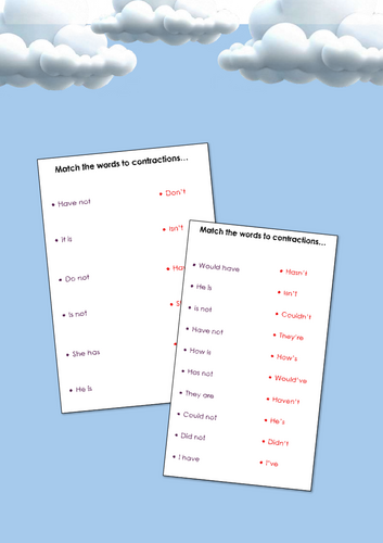 Apostrophes for contractions - matching contracted words with non contracted words