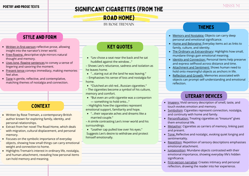 Significant Cigarettes by Rose Tremain revision sheet