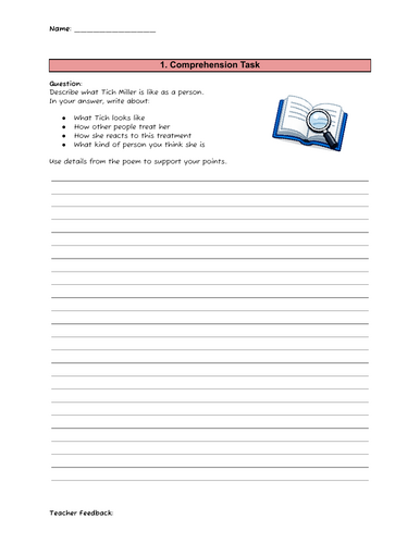 Tich Miller by Wendy Cope - Writing Tasks