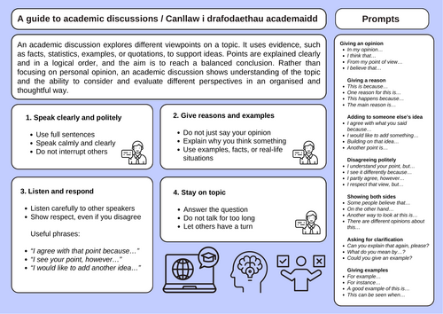 A guide to academic discussions / Canllaw i drafodaethau academaidd ...