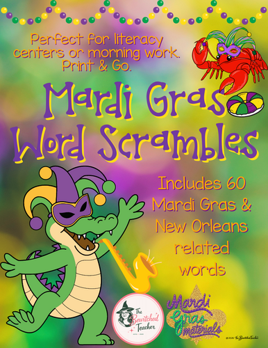 Mardi Gras Word Scrambles | Print & Go Fun Literacy Activity