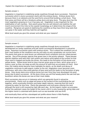 How does vegetation stabilise the coast?