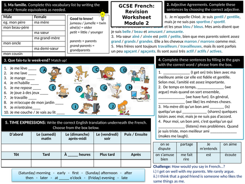 New GCSE French (2026) Revision Worksheet - Module 2 Mon clan, ma tribu