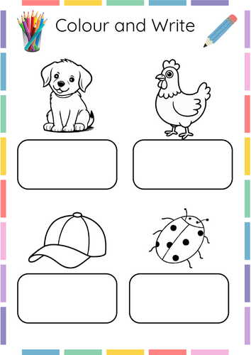 Colour and Write CVC Words-Phonics Writing Activity