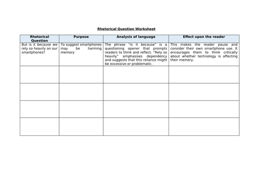 Rhetorical Question Worksheet
