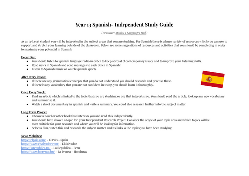 Year 13 Spanish- Independent Study Guide